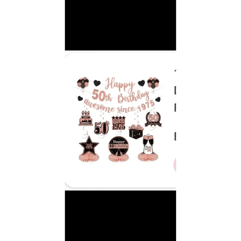 12 Pcs 50th Birthday Decorations For Women Pre-strung Black Rose Gold